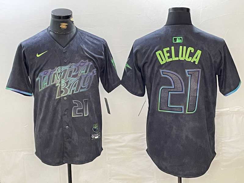 Men%27s Tampa Bay Rays #21 Jonny DeLuca Number Charcoal 2024 City Connect Limited Stitched Jersey1